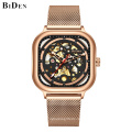 2019 Fashion Blue Steel Skeleton Automatic Mechanical Watch BIDEN 0196 Men Mesh Strap Sport Business Wrist Watches